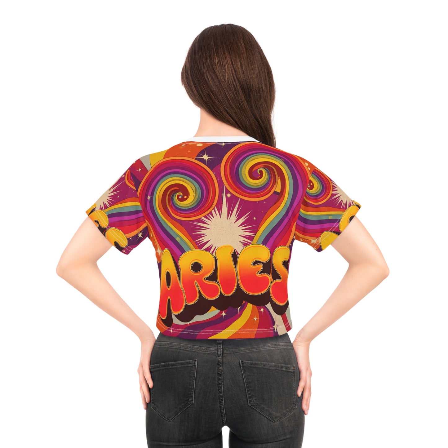 Colorful Aries Crop Tee, Astrology Shirt, Zodiac Apparel, Boho Fashion, Festival Wear, Birthday Gift