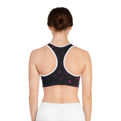 Vibrant Athletic Sports Bra with Gothic Aesthetic, Activewear, Workout Top, Gym Essentials, Fitness Apparel, Unique Fitness Gift