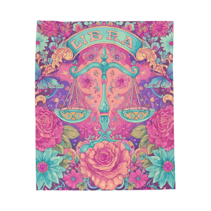 Colorful Libra Velveteen Plush Blanket | Cozy Astrology Decor, Zodiac Gift, Soft Blanket, Home Accent, Libra Theme