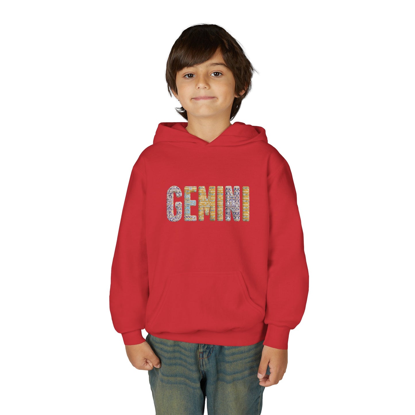 Gemini Art Youth Hoodie, Zodiac Sweatshirt, Astrology Pullover, Gift for Tween, Birthday Present, Cosmic Style