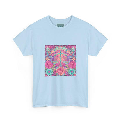 Floral Psychedelic Unisex Heavy Cotton Tee, Boho Shirt, Gift for Him/Her, Summer Apparel, Festival Wear, Unique Graphic Tee
